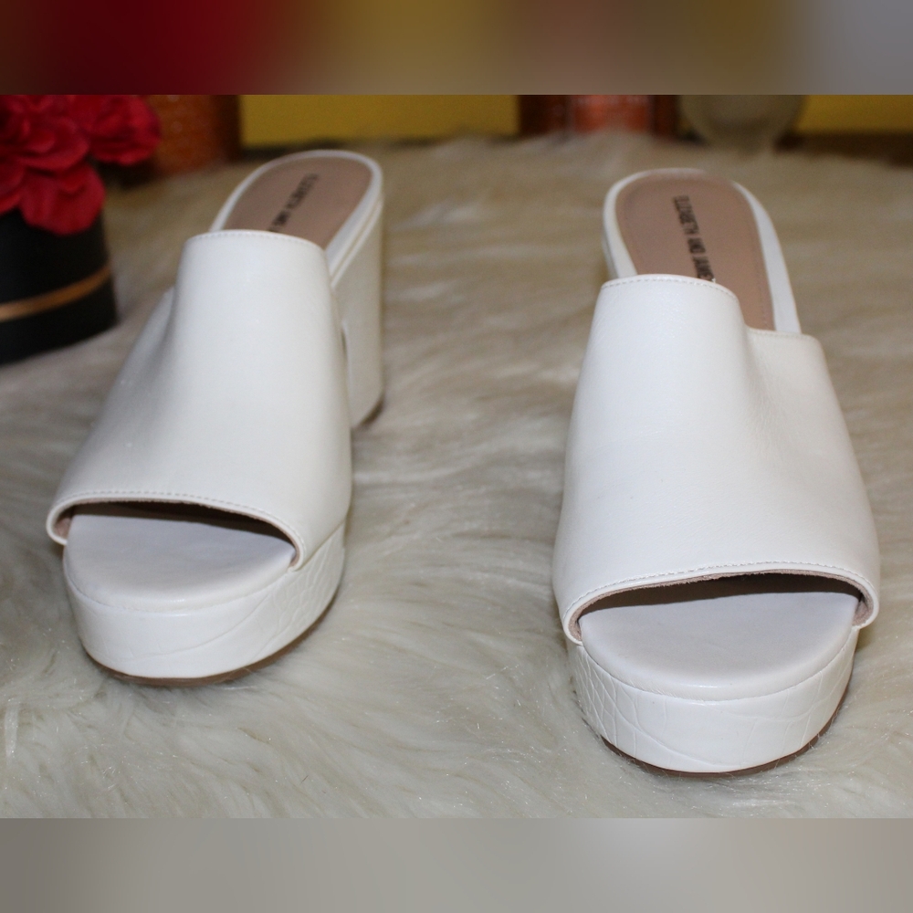 Elizabeth & James Chic White Faux Leather Open Toe Platform Clogs Mules Heels - Picture 7 of 16